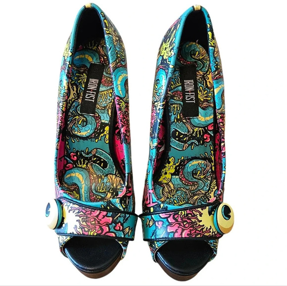 Iron Fist Oh No Women's Vegan Leather Multicolor Platform High Heels Size  US 5. - Picture 3 of 11